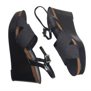 Donald J Pliner Bente Black Patent Ankle Strap Wedge Sandals Shoes 9.5